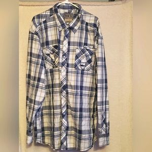 BKE Men’s Navy and White Plaid Long-Sleeve Shirt